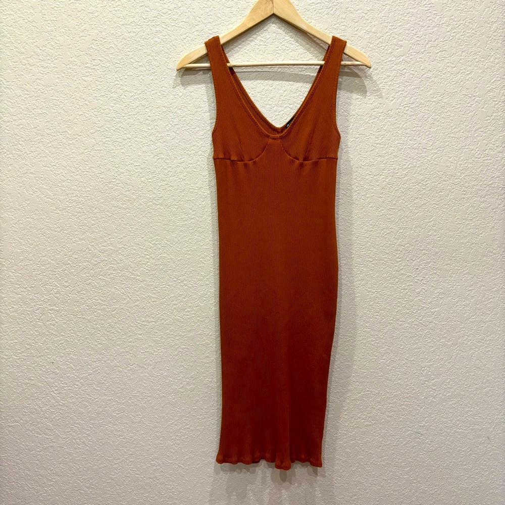 ASOS Maternity Sleeveless Ribbed Midi Dress in Burnt Orange Size 10